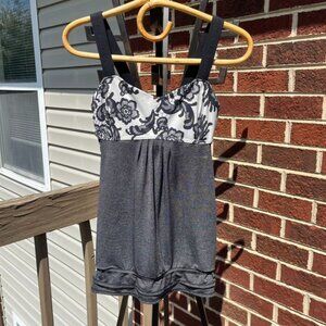 Lululemon Athletica Black and Gray Floral Tank Top